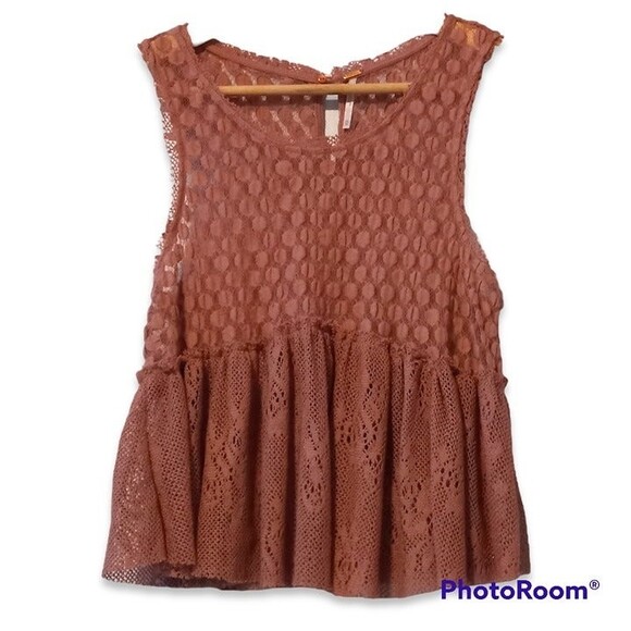 Free People Park Slope Babydoll Tank-Size XS-Lace-Sheer- Rustic Rose - Peplum - Picture 7 of 7